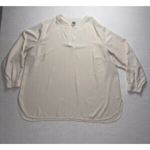 Cream Ann Klein Mandarin Collared 3X Blouse